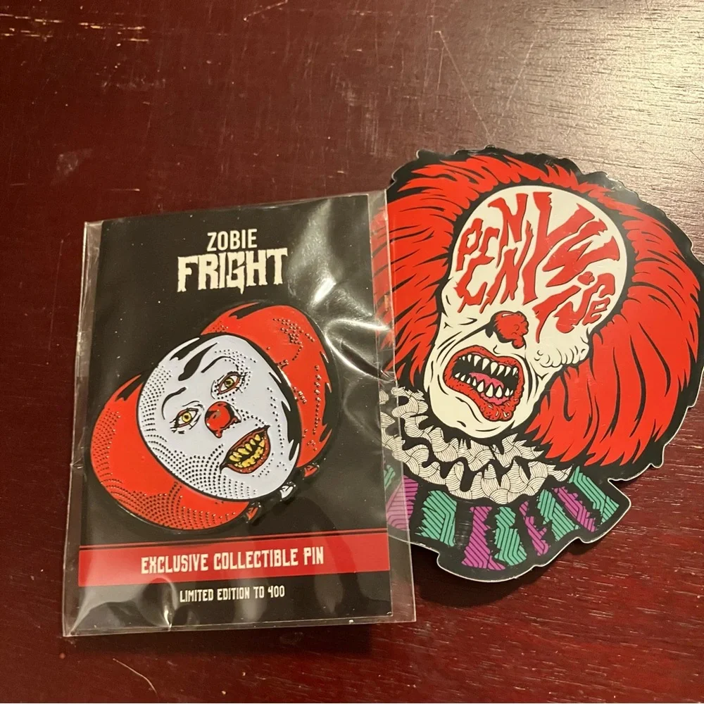 Stephen King IT Pennywise Clown Enamel Pin LE 400 + Sticker Tim Curry Horror
